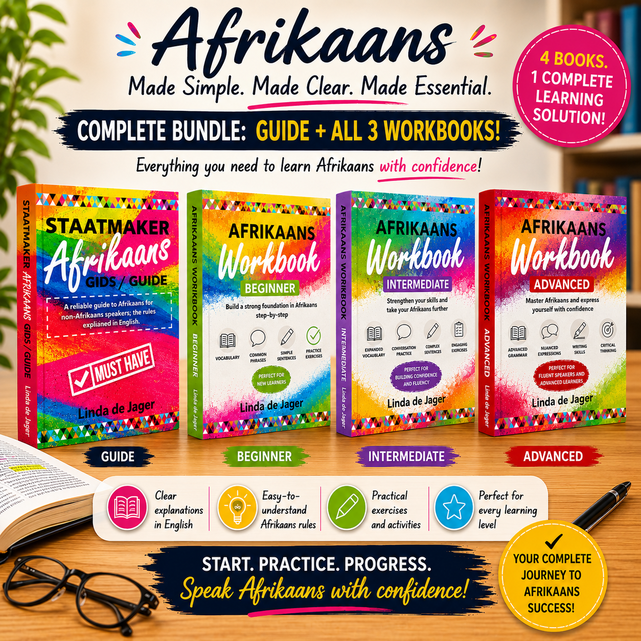 Complete Afrikaans Mastery Bundle – Guide & Beginner, Intermediate and Advanced Workbooks